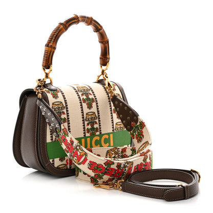 Gucci Canvas Calfskin 100 Centennial Music Medium Bamboo 1947 Top Handle Bag Multicolor 4 of 11