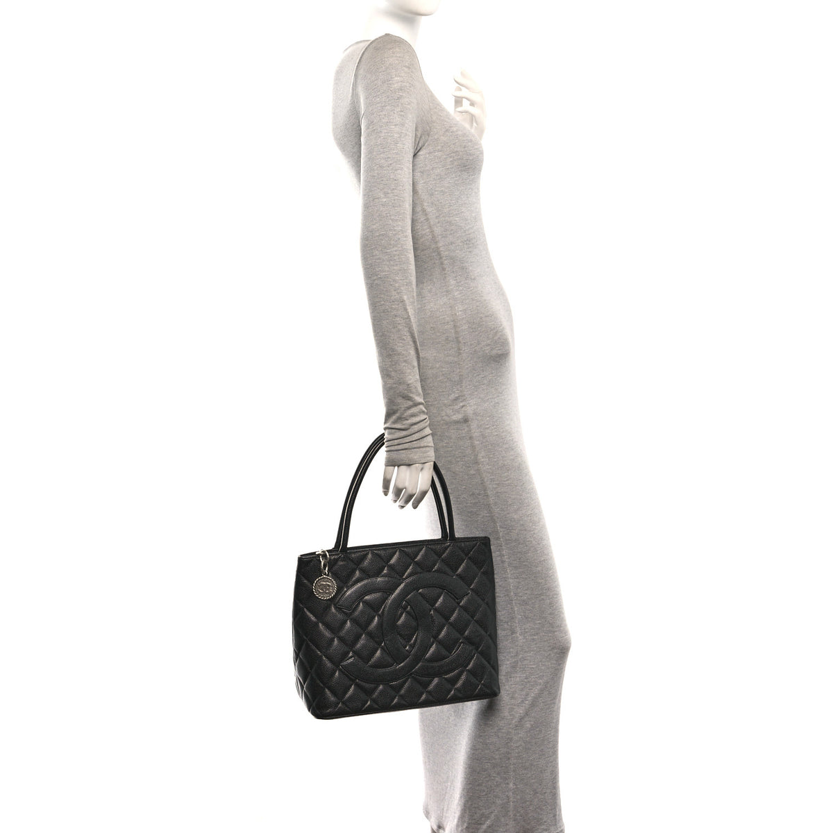 Caviar Quilted Medallion Tote Black