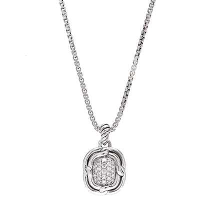 David Yurman Sterling Silver Diamond 10mm Labyrinth Pendant Necklace 1 of 5
