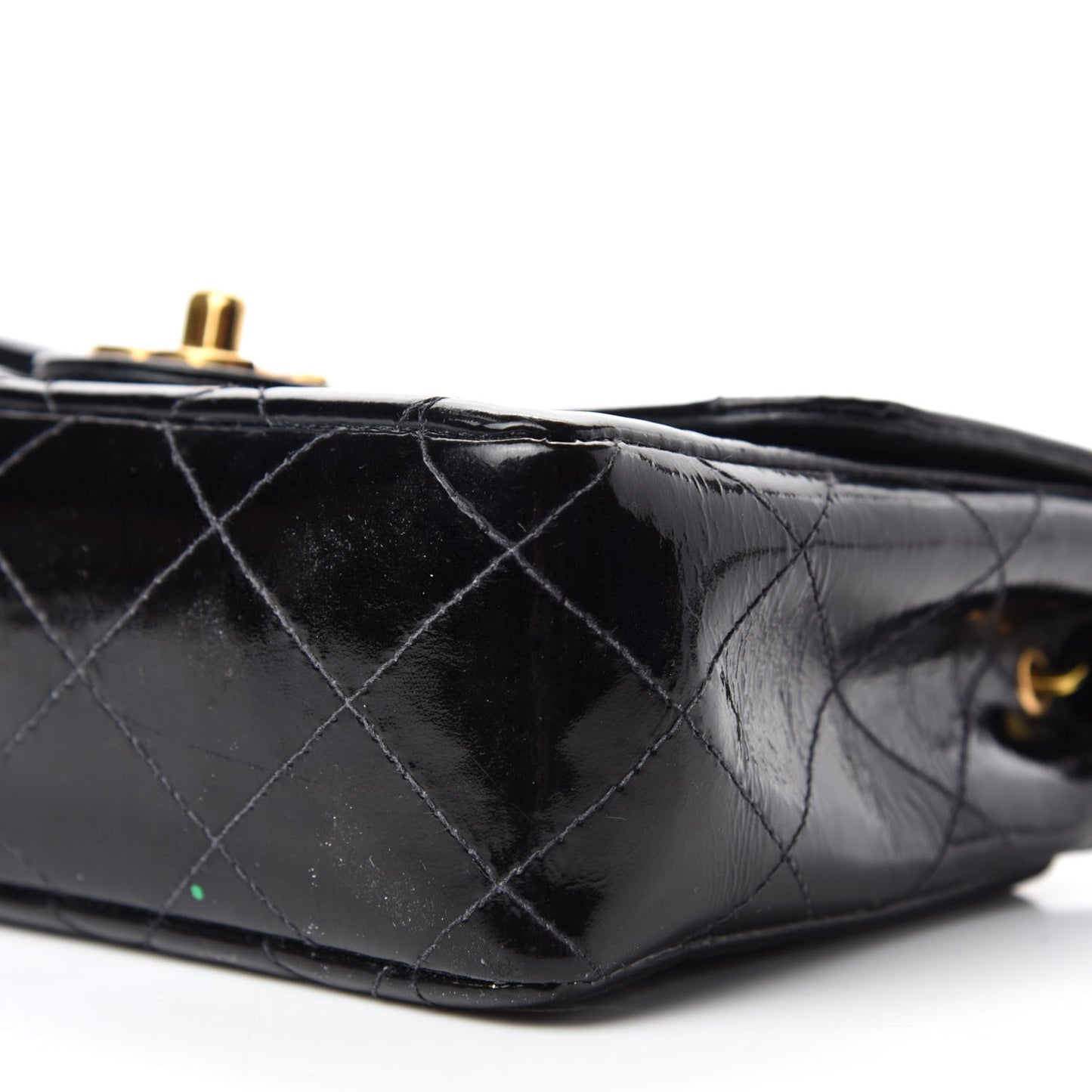 Patent Calfskin Quilted Mini Square Flap Black