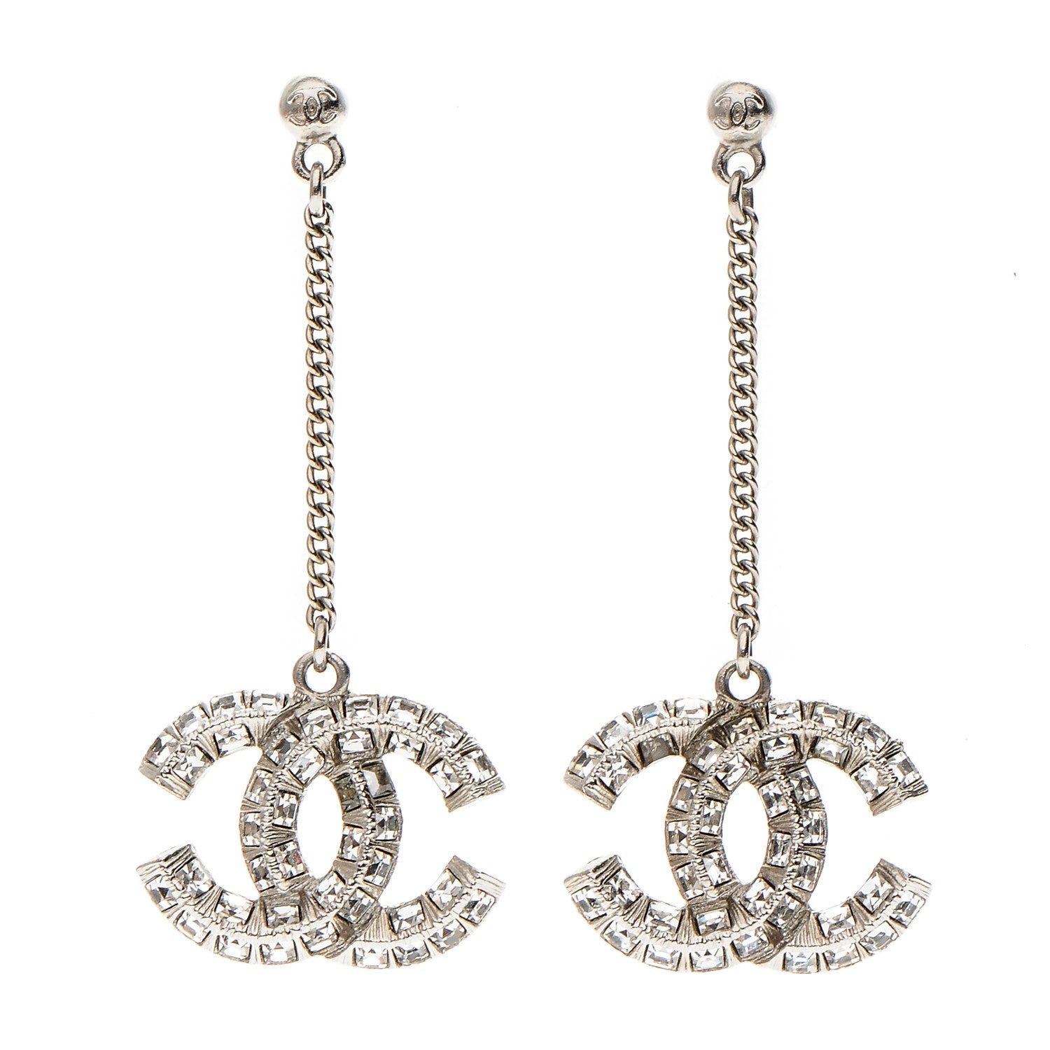 Chanel Baguette Crystal CC Dangle Earrings Silver 1 of 4