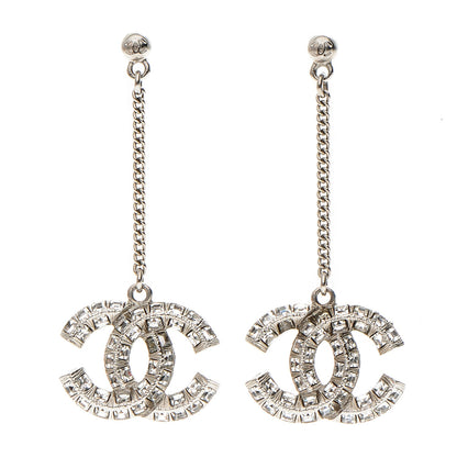 Chanel Baguette Crystal CC Dangle Earrings Silver 1 of 4