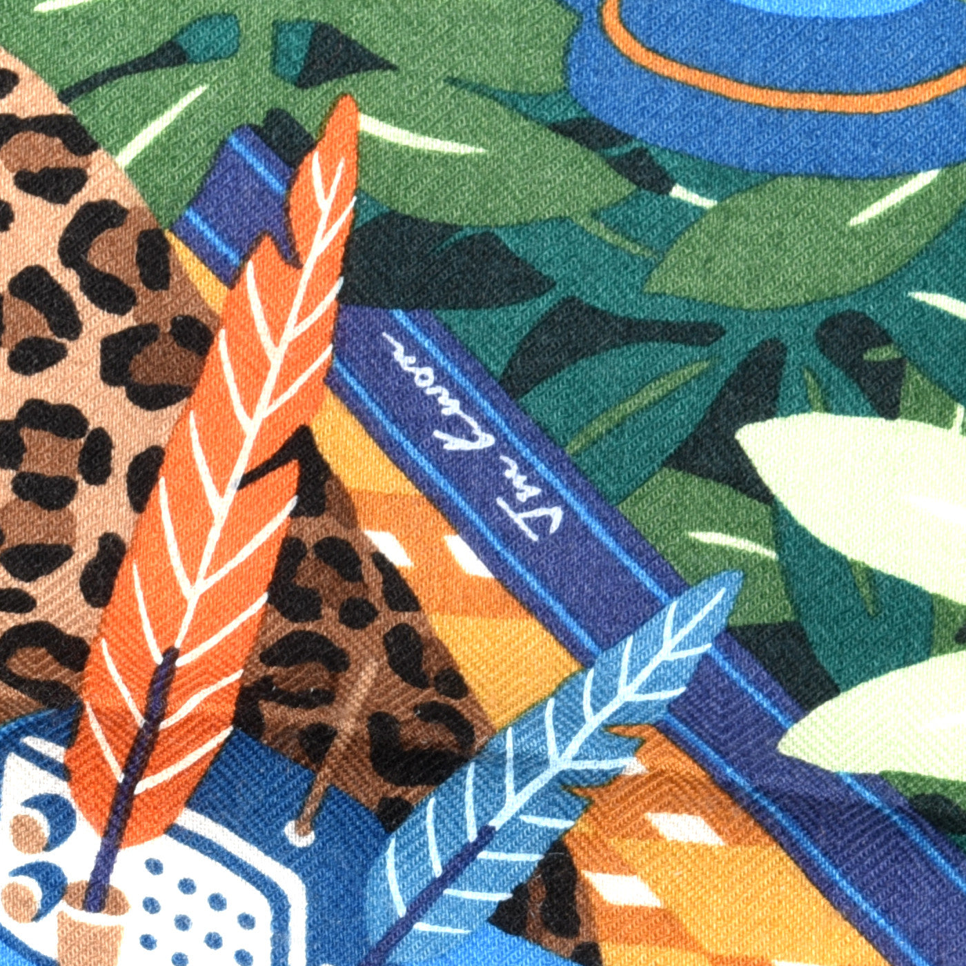 Hermes Cashmere Silk Les Douze Leopards Shawl 140 Bleu Moyen Vert 5 of 6
