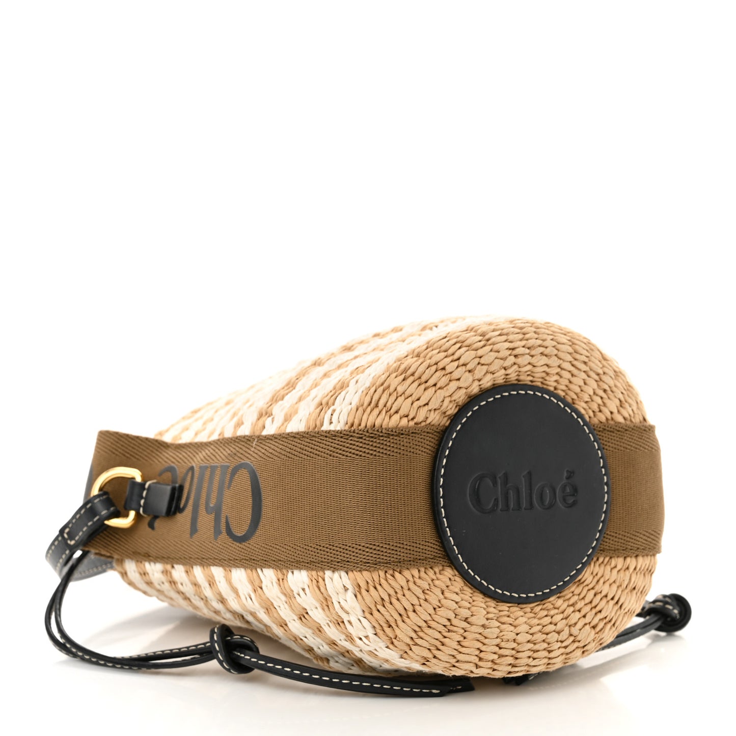 Raffia Calfskin Small Woody Striped Basket Bag Grove Brown