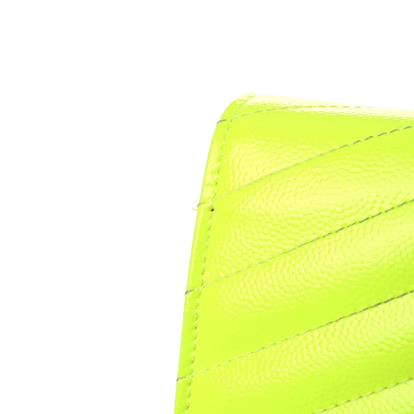 Patent Grain De Poudre Matelasse Chevron Monogram Chain Wallet Neon Yellow