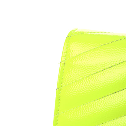 Saint Laurent Patent Grain De Poudre Matelasse Chevron Monogram Chain Wallet Neon Yellow 14 of 15