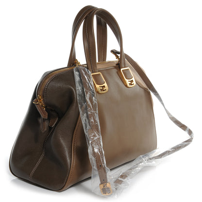 Fendi Capra Vitello Saddle Colorblock Large Chameleon Tote Grigio Pietra Fango 3 of 7