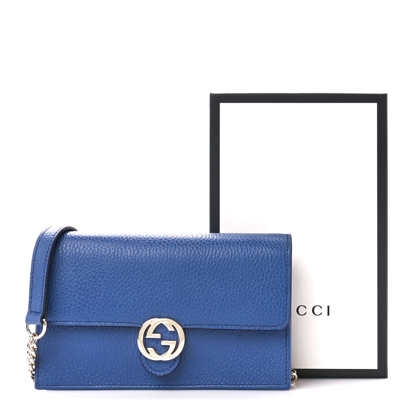 Dollar Calfskin Interlocking G Chain Wallet Caspian