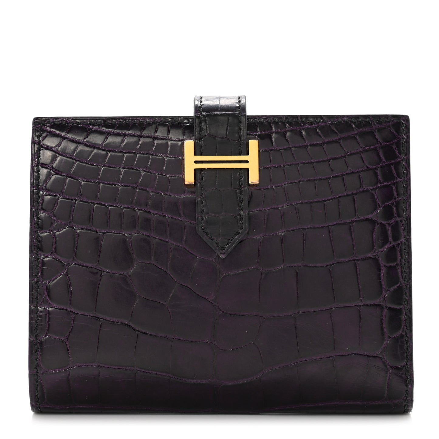 Shiny Alligator Bearn Compact Wallet Prunoir