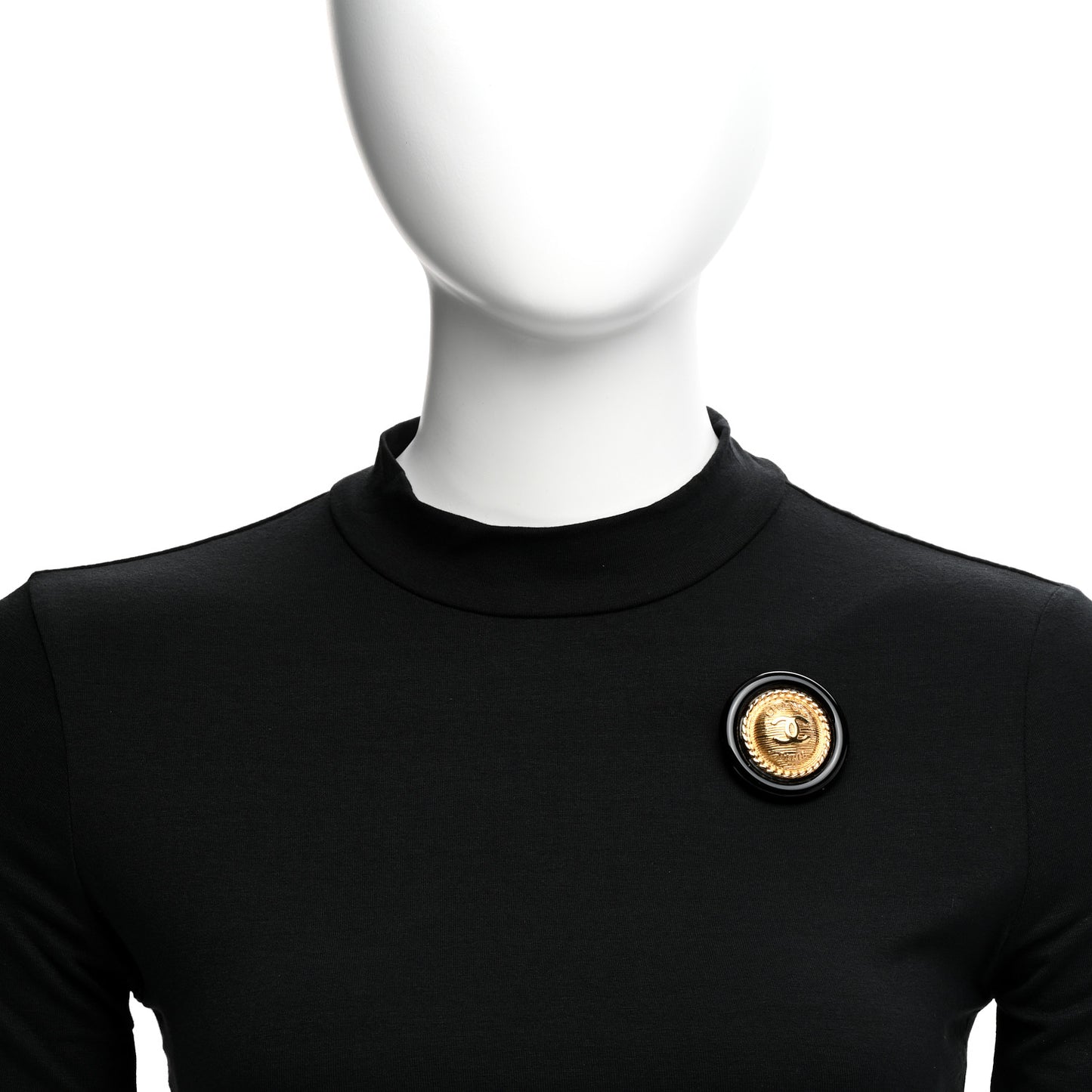 Resin CC Button Brooch Gold Black