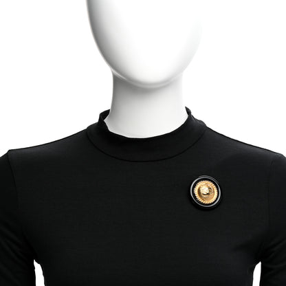 Chanel Resin CC Button Brooch Gold Black 2 of 4