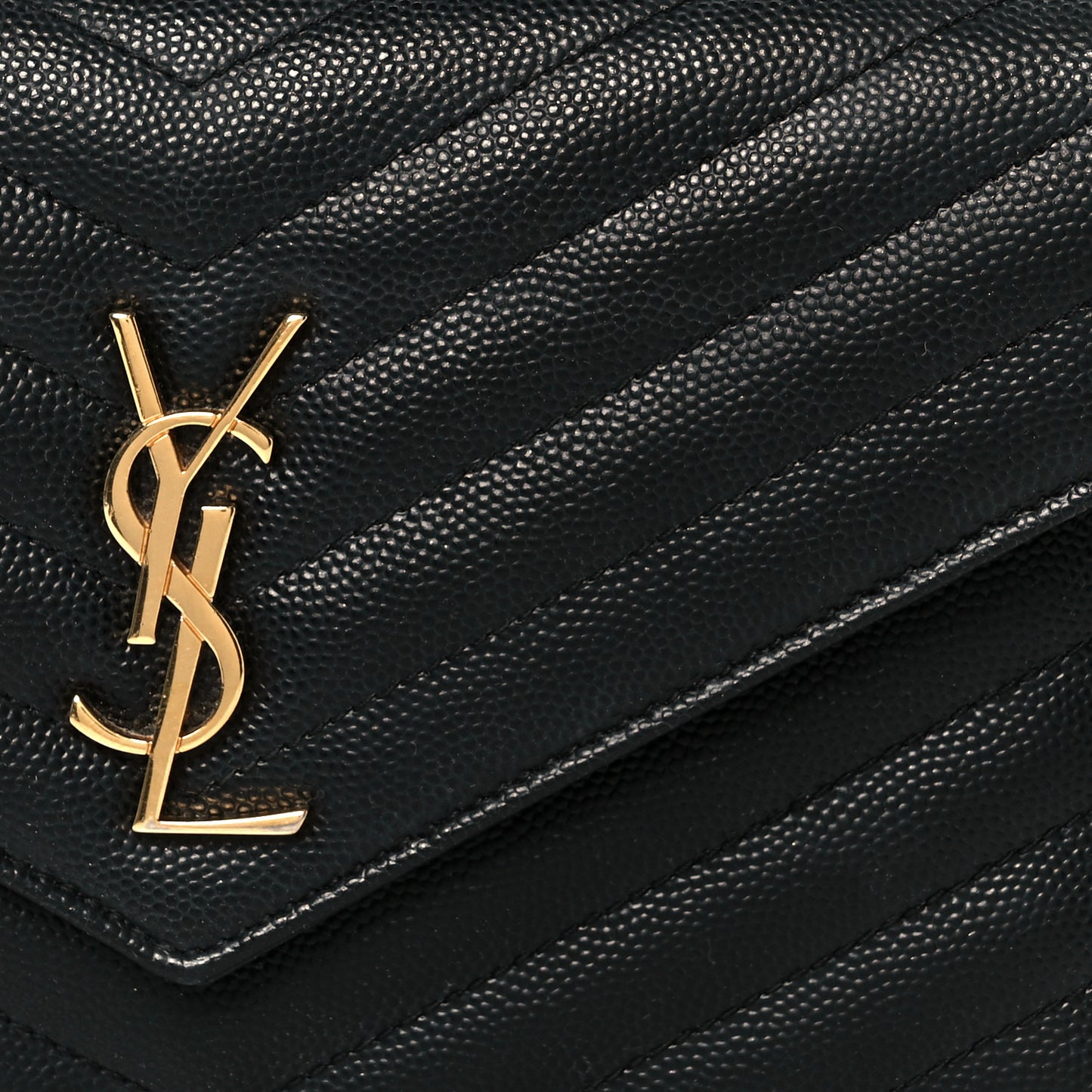 Grain De Poudre Matelasse Chevron Monogram Envelope Chain Wallet Black