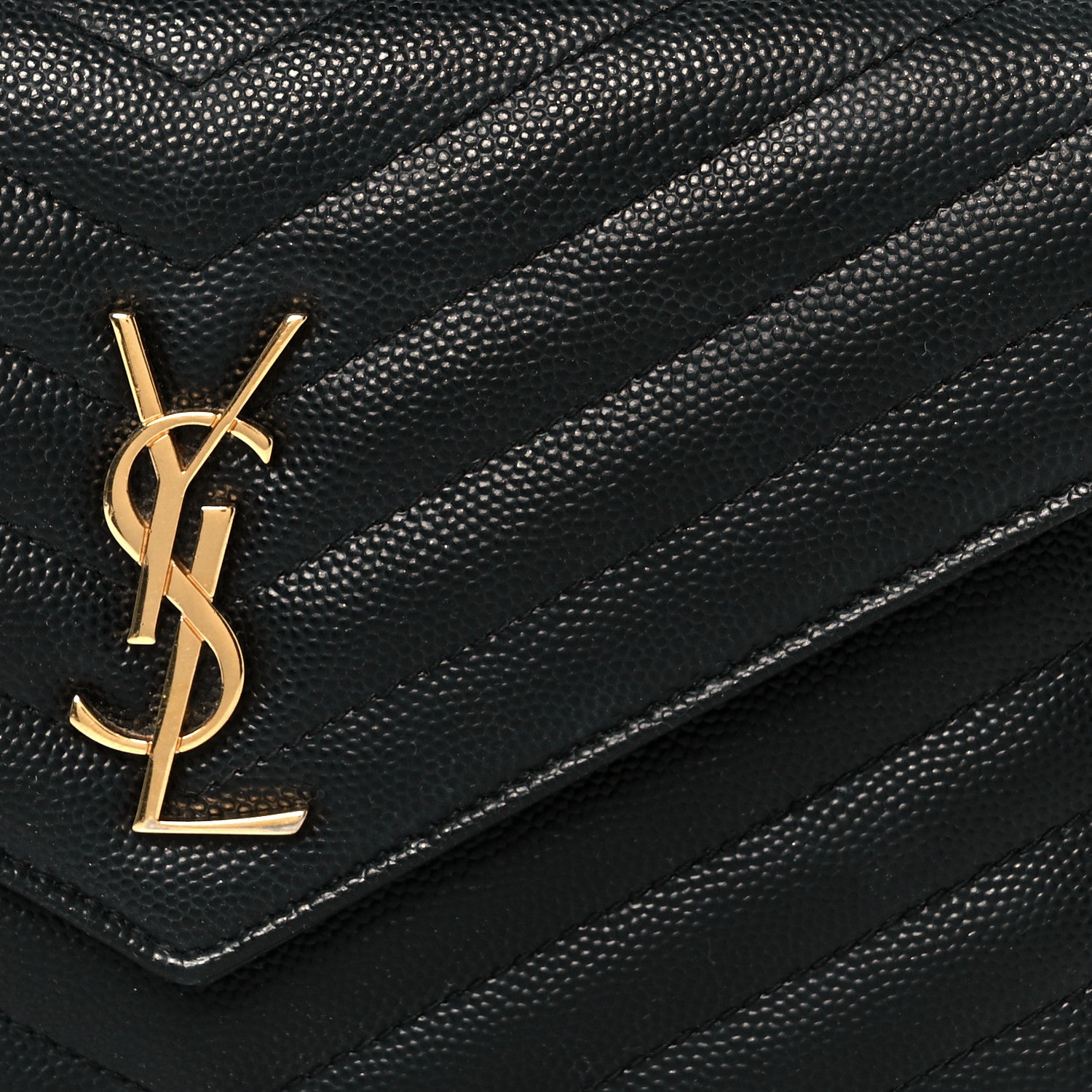 Saint Laurent Grain De Poudre Matelasse Chevron Monogram Envelope Chain Wallet Black 7 of 10