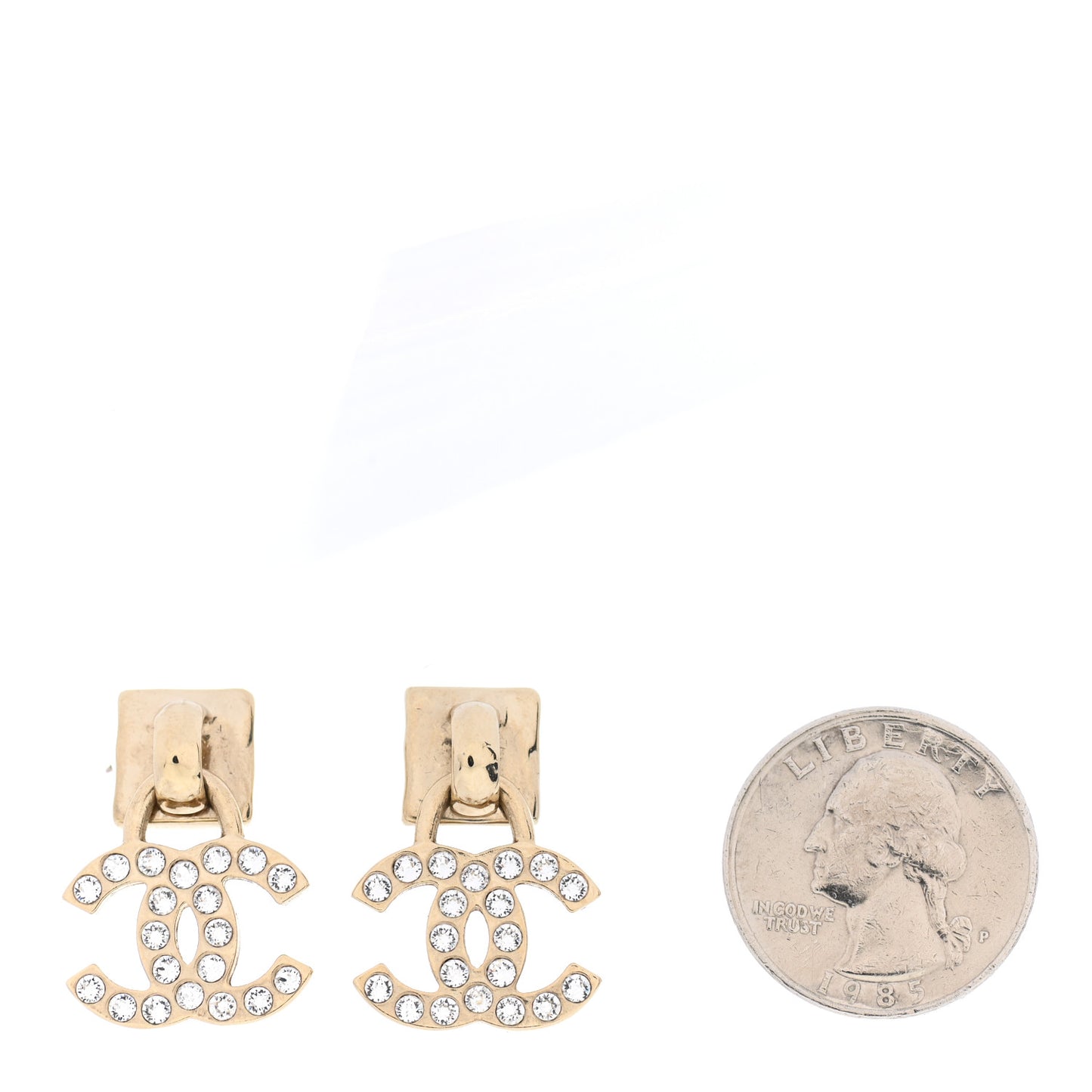 Metal Crystal CC Drop Earrings Gold