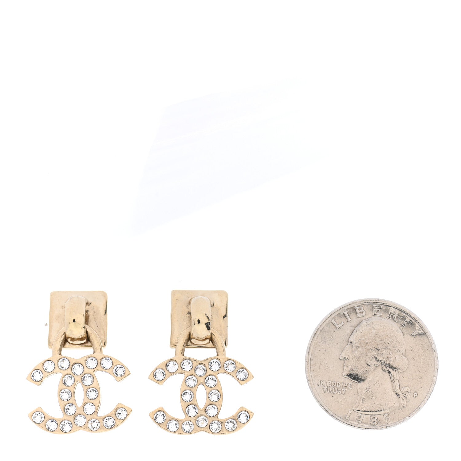 Chanel Metal Crystal CC Drop Earrings Gold 2 of 5