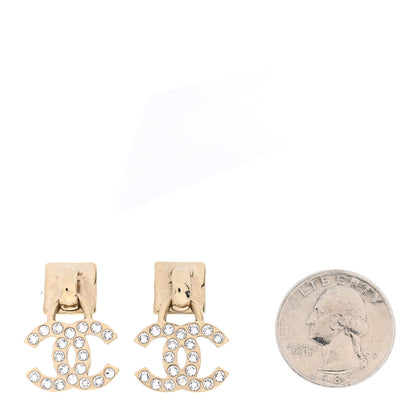 Chanel Metal Crystal CC Drop Earrings Gold 2 of 5