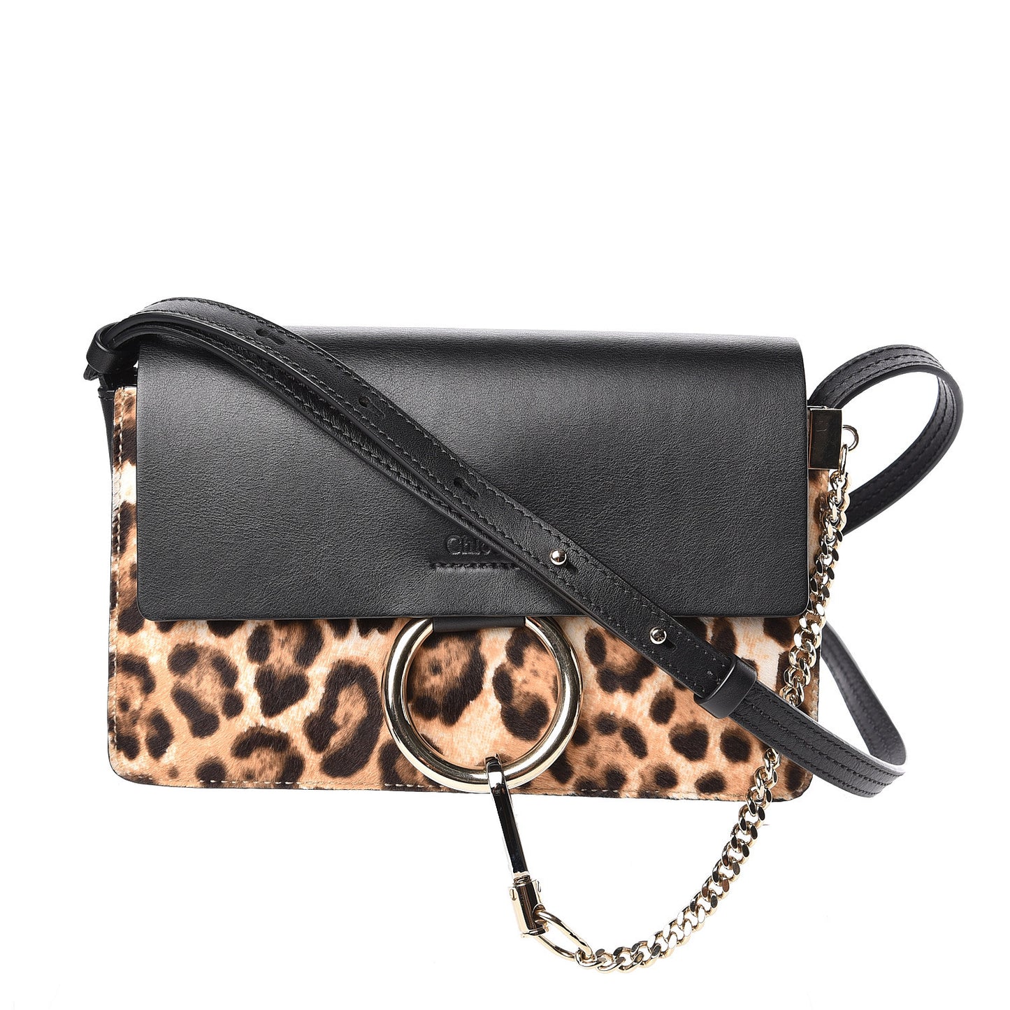 Calfskin Pony Hair Leopard Print Small Faye Shoulder Bag Abstract White