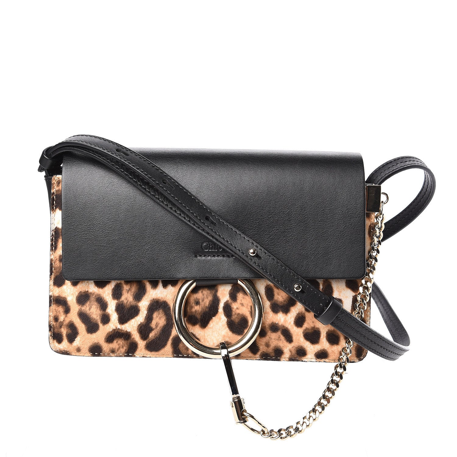 Chloe Calfskin Pony Hair Leopard Print Small Faye Shoulder Bag Abstract White 1 of 9