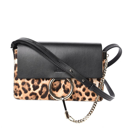 Chloe Calfskin Pony Hair Leopard Print Small Faye Shoulder Bag Abstract White 1 of 9