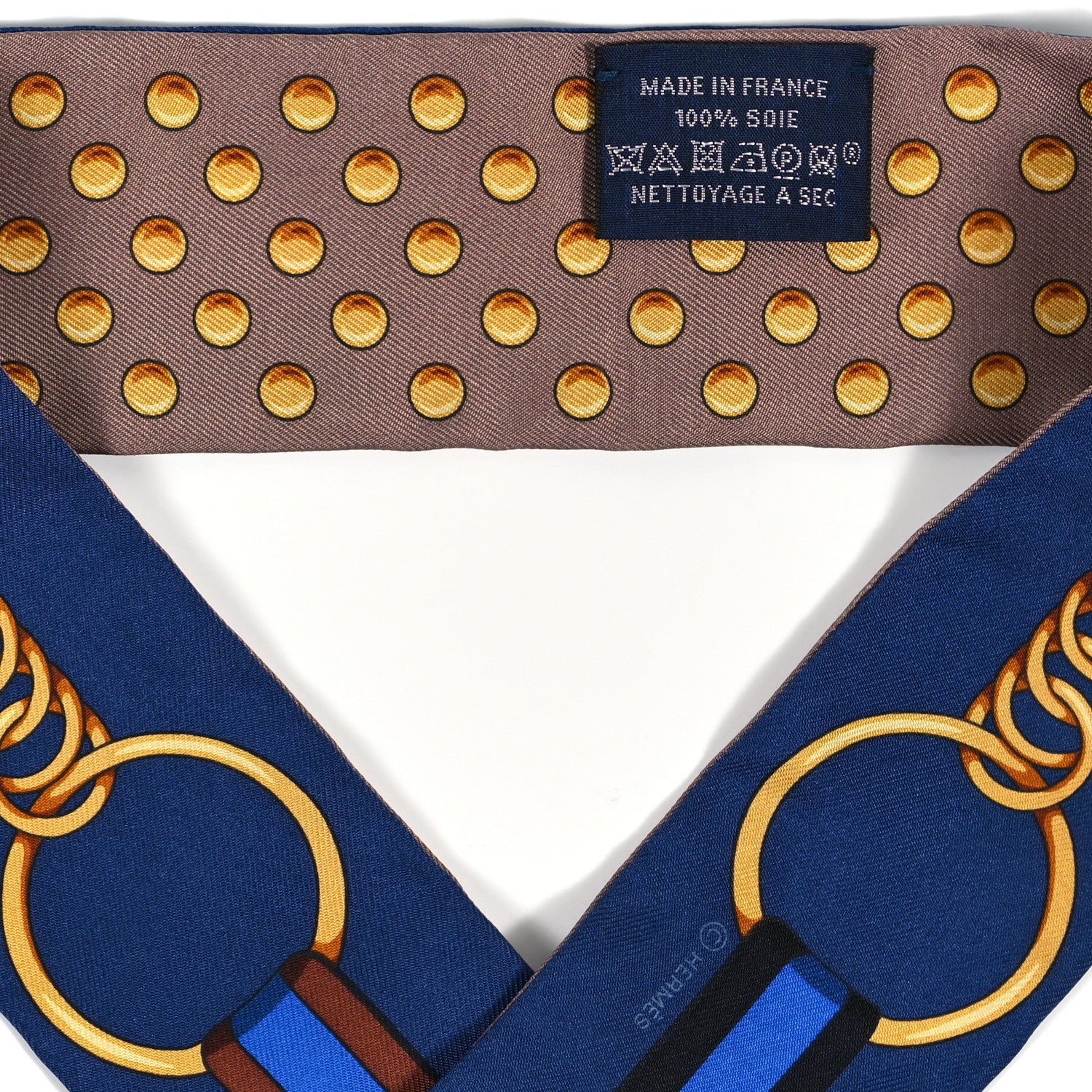 Hermes Silk Grand Tralala Twilly Marron Glacé Marine Gold 3 of 3
