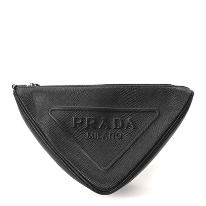 Prada Saffiano Cuir Triangle Logo Embossed Triangle Wristlet Black 1 of 10