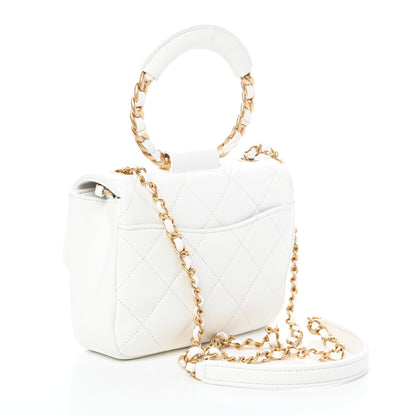 Chanel Lambskin Quilted Small Circular Handle Bag White 3 of 10