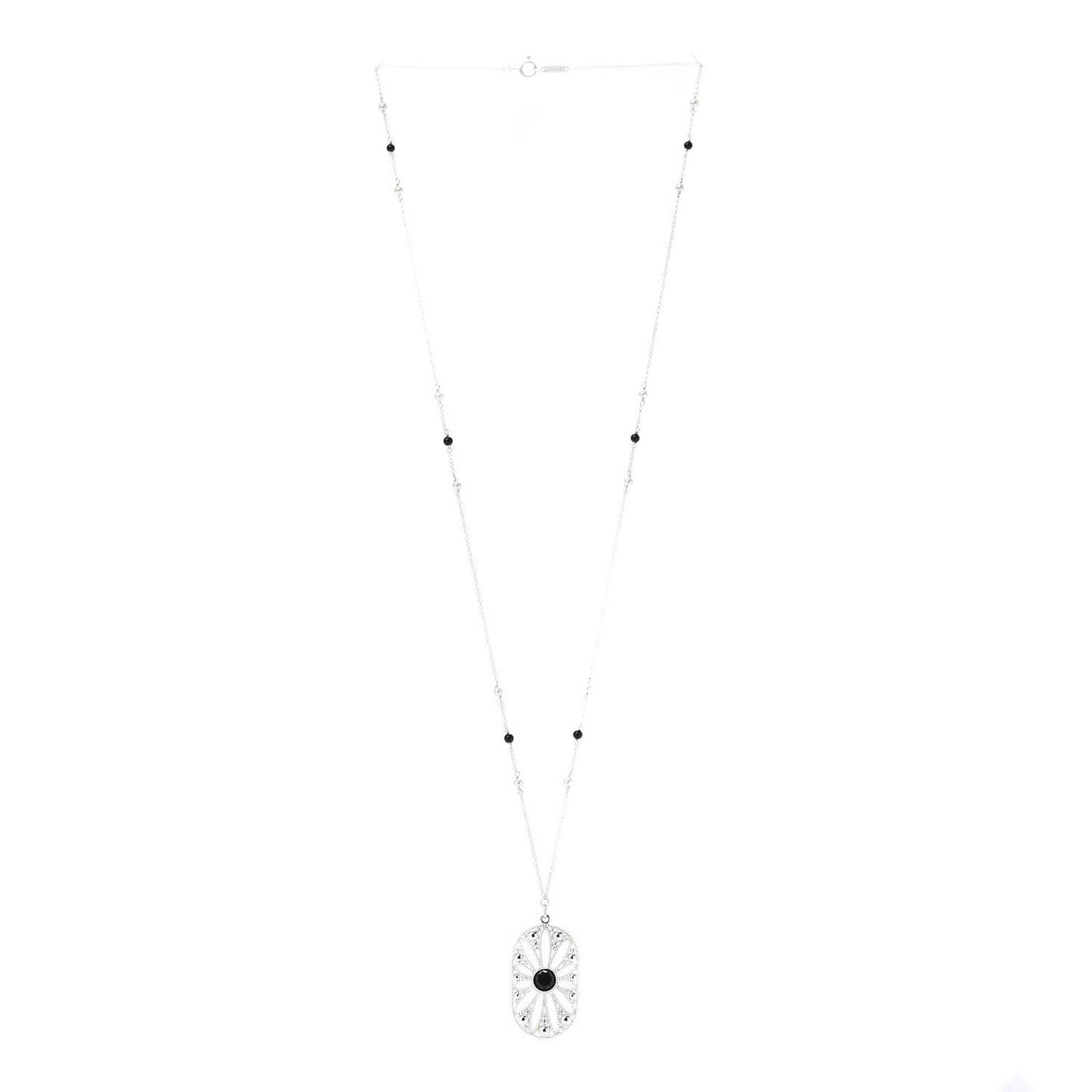 Sterling Silver Black Onyx Pearl Ziegfeld Daisy Pendant Necklace