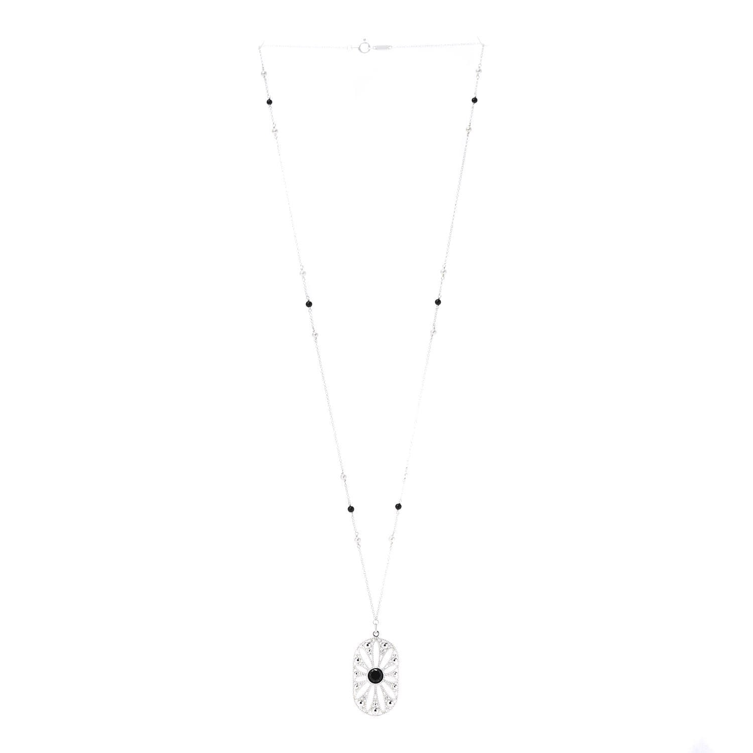 Tiffany Sterling Silver Black Onyx Pearl Ziegfeld Daisy Pendant Necklace 3 of 6