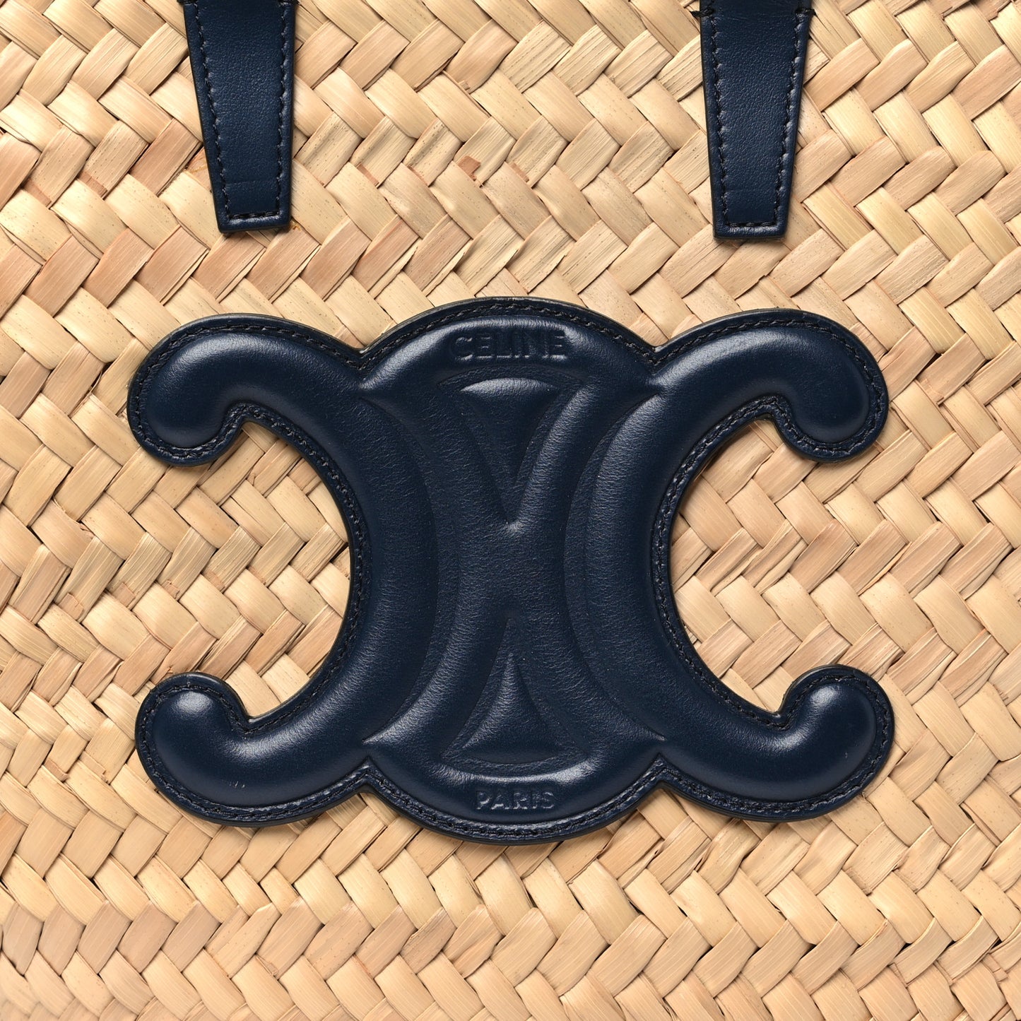 Raffia Calfskin Triomphe Teen Panier Navy Blue