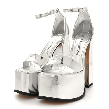 Louis Vuitton Metallic Calfskin Fame Platform Sandals 37 Cognac 3 of 8
