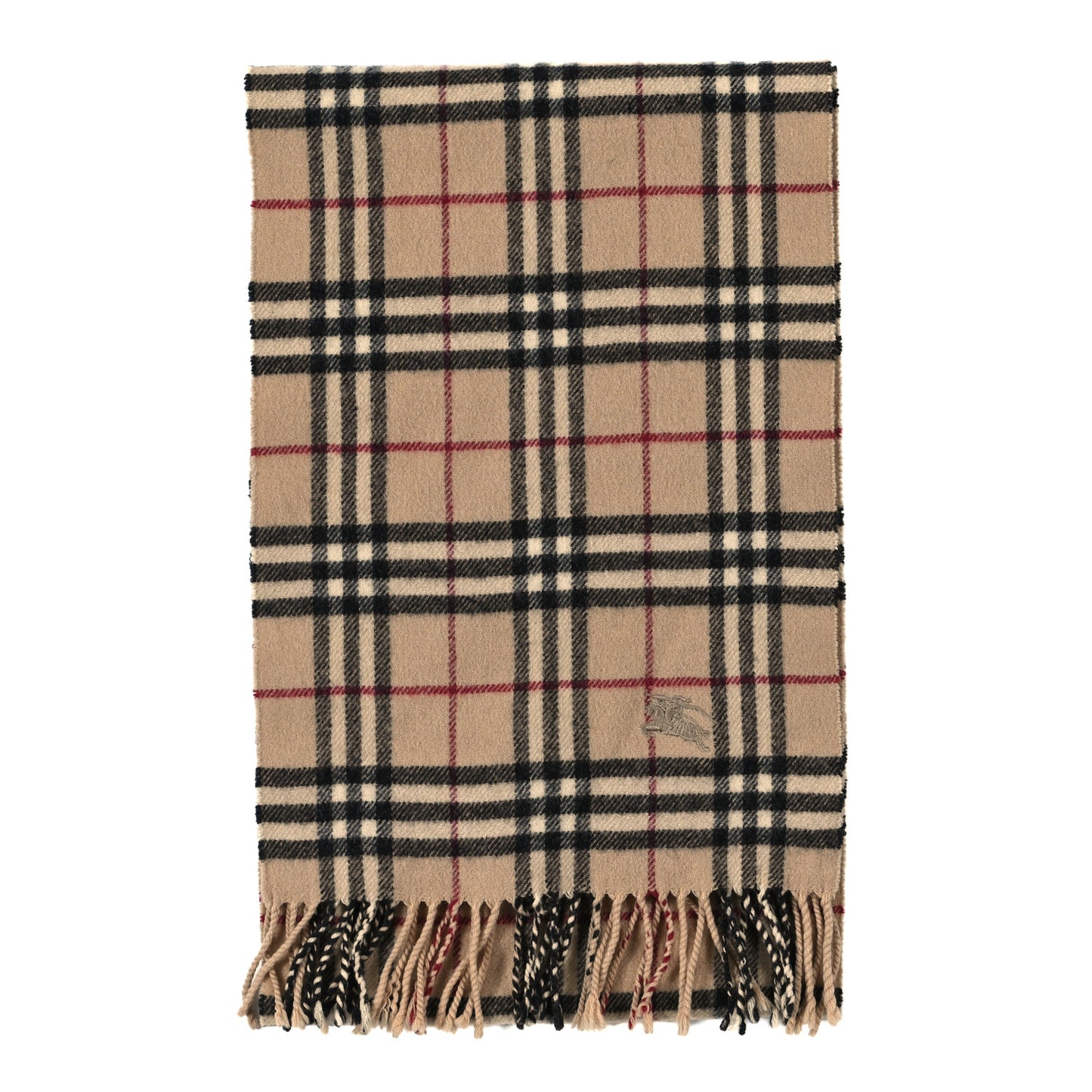 Wool Cashmere House Check Fringe Scarf Camel