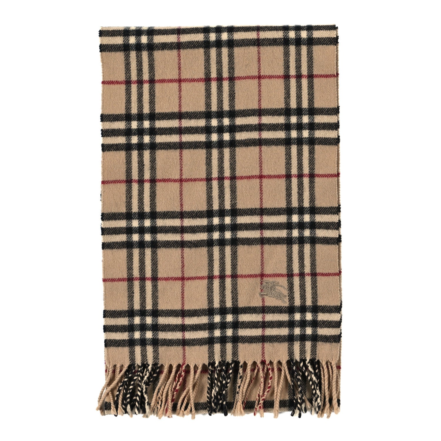 Burberry Wool Cashmere House Check Fringe Scarf Camel 2 of 4