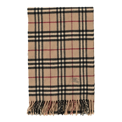 Burberry Wool Cashmere House Check Fringe Scarf Camel 2 of 4