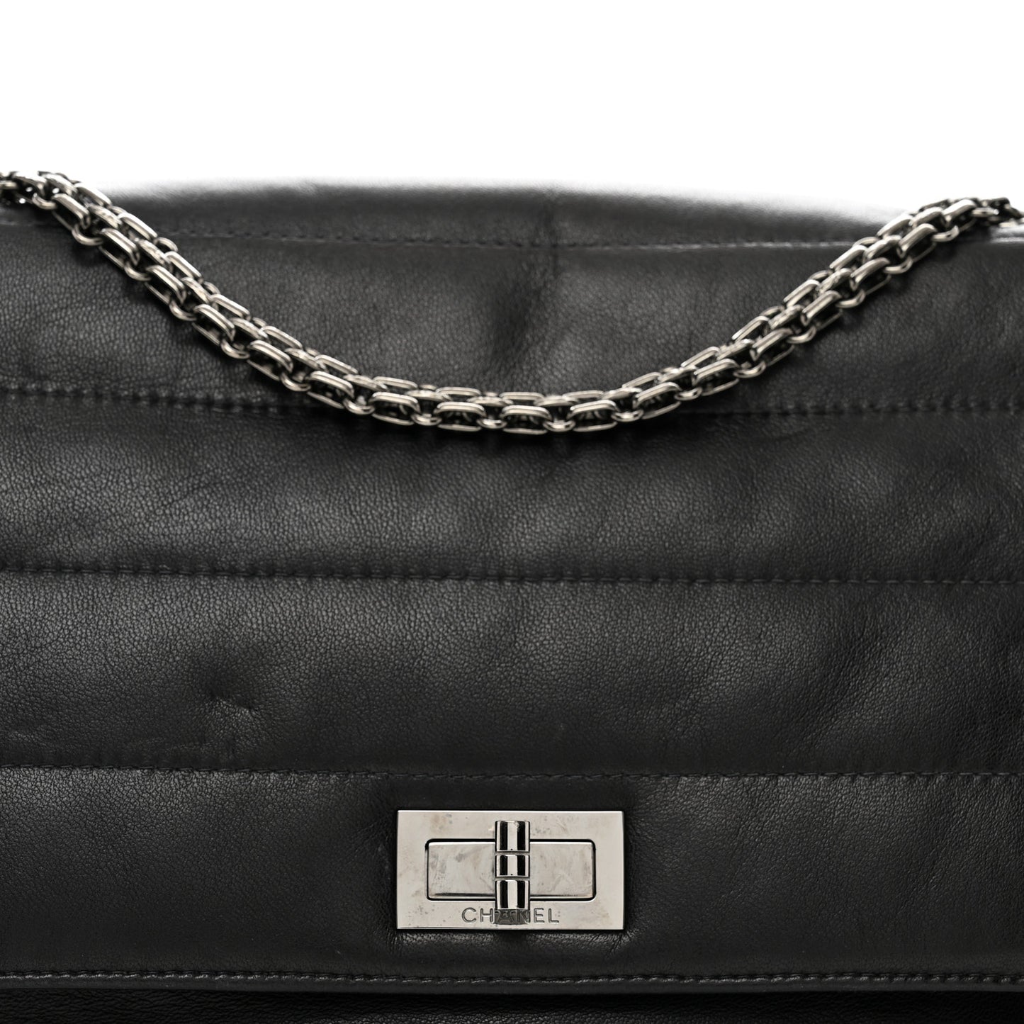 Lambskin Horizontal Quilt Jumbo Mademoiselle Flap Black