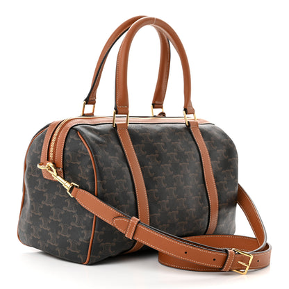 Celine Triomphe Canvas Calfskin Boston Bag Tan 3 of 11