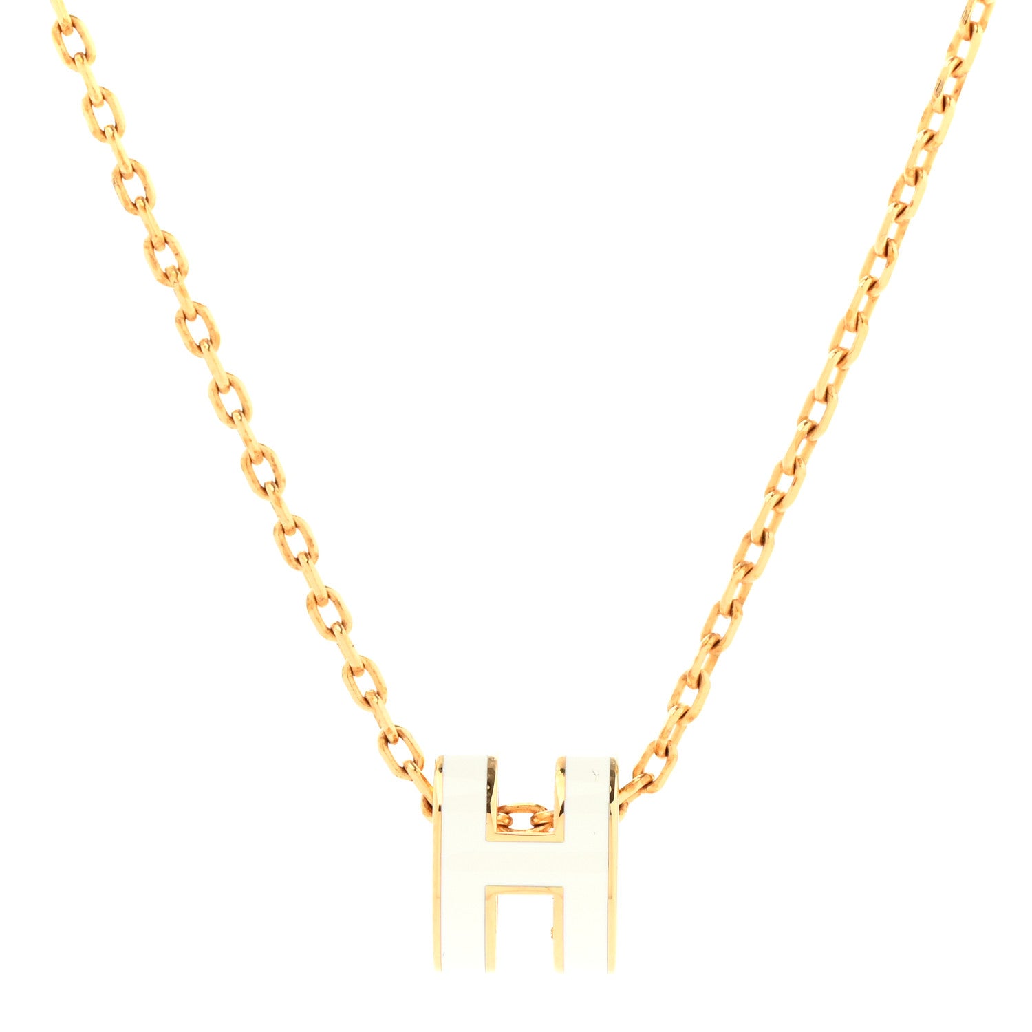 Hermes Lacquered Gold Mini Pop H Pendant Necklace White 4 of 8