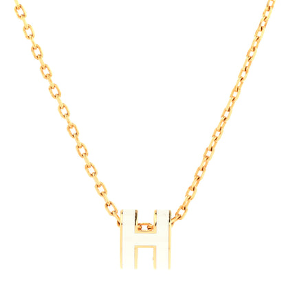Hermes Lacquered Gold Mini Pop H Pendant Necklace White 4 of 8