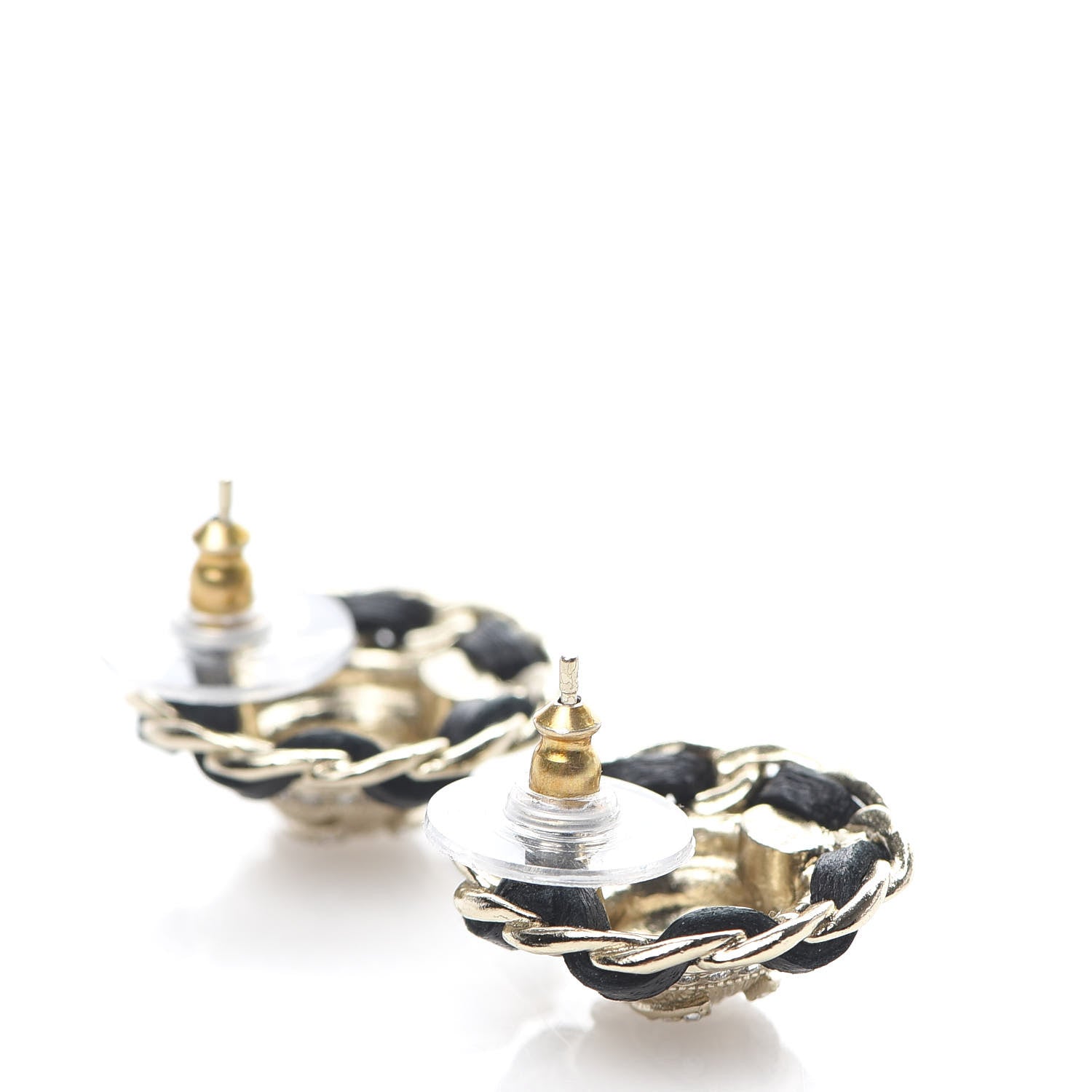 Chanel Crystal Metal Chain Around CC Earrings Gold Black 3 of 5