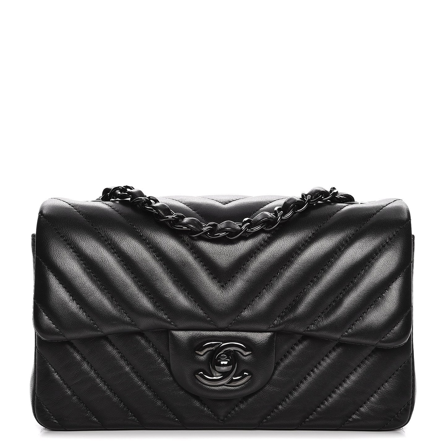 Lambskin Chevron Quilted Mini Rectangular Flap So Black