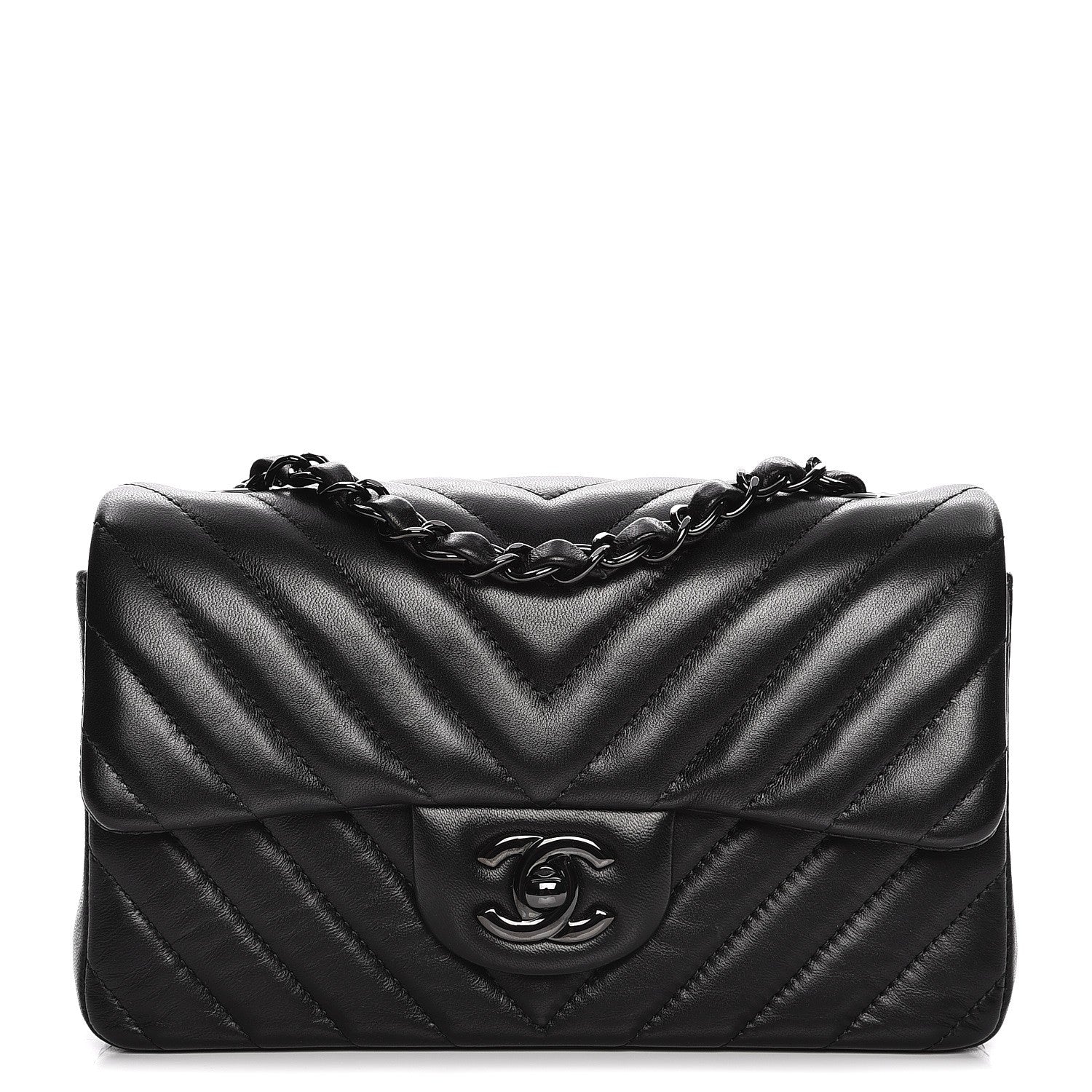 Chanel Lambskin Chevron Quilted Mini Rectangular Flap So Black 1 of 7