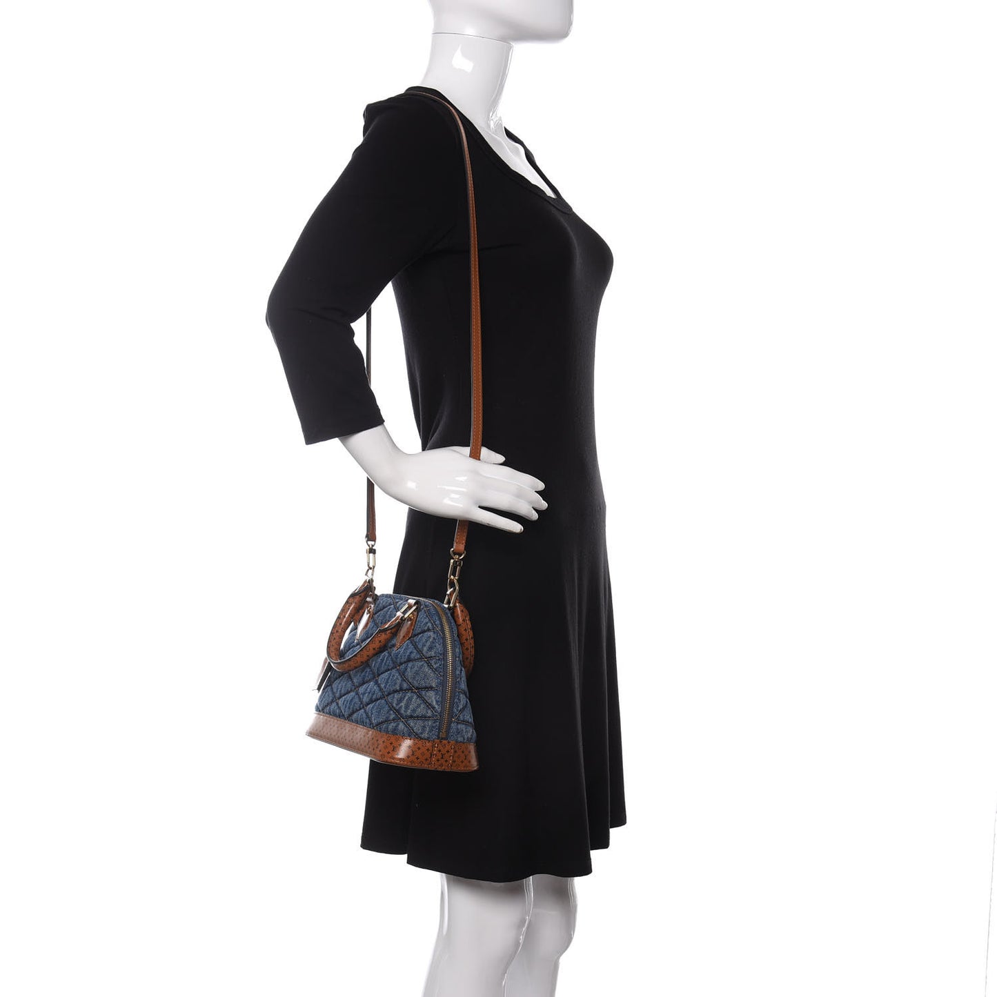 Denim Calfskin Reverse Monogram Malletage Alma BB Blue