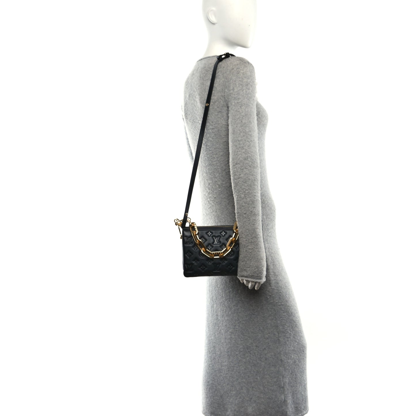 Lambskin Embossed Monogram Coussin BB Black