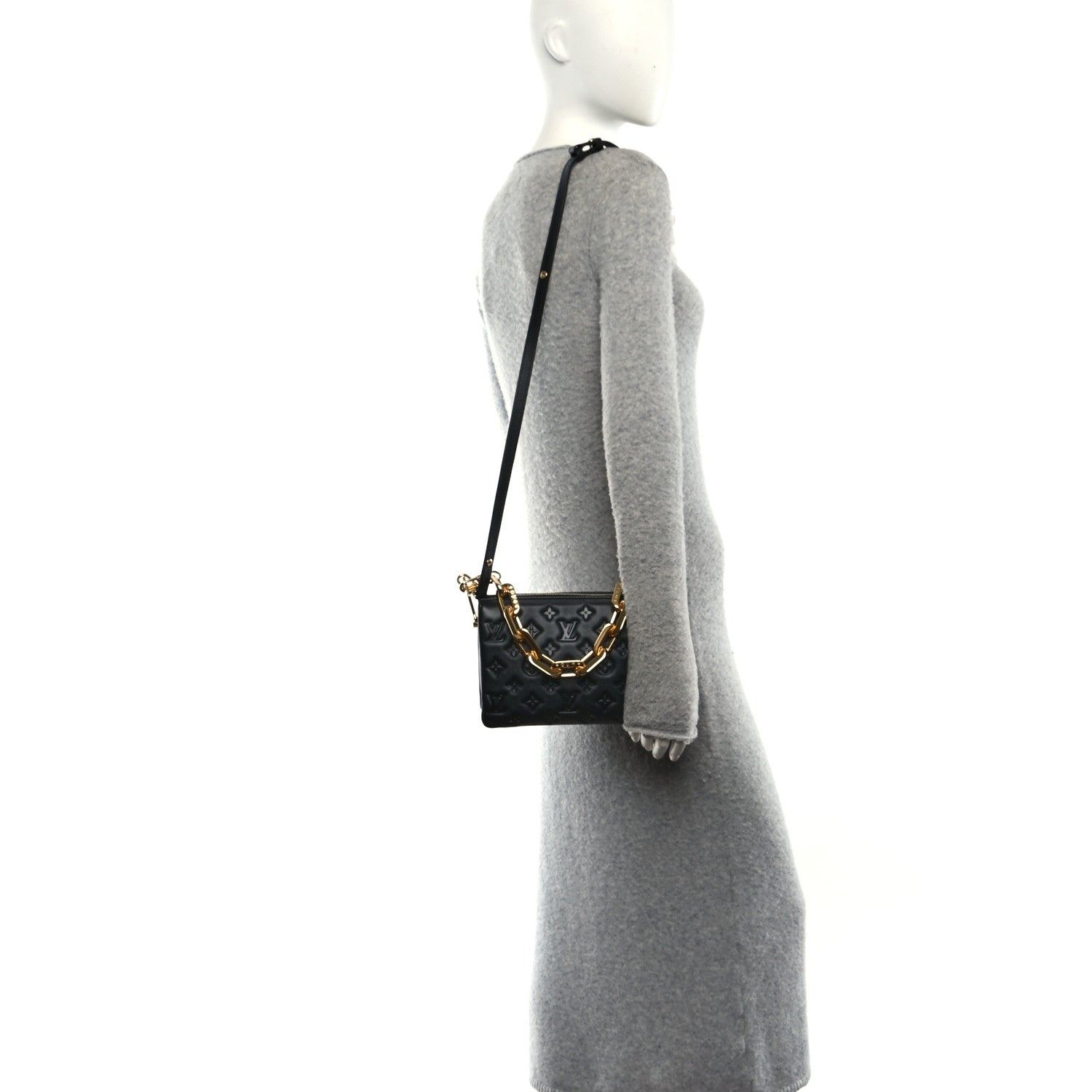 Louis Vuitton Lambskin Embossed Monogram Coussin BB Black 2 of 11