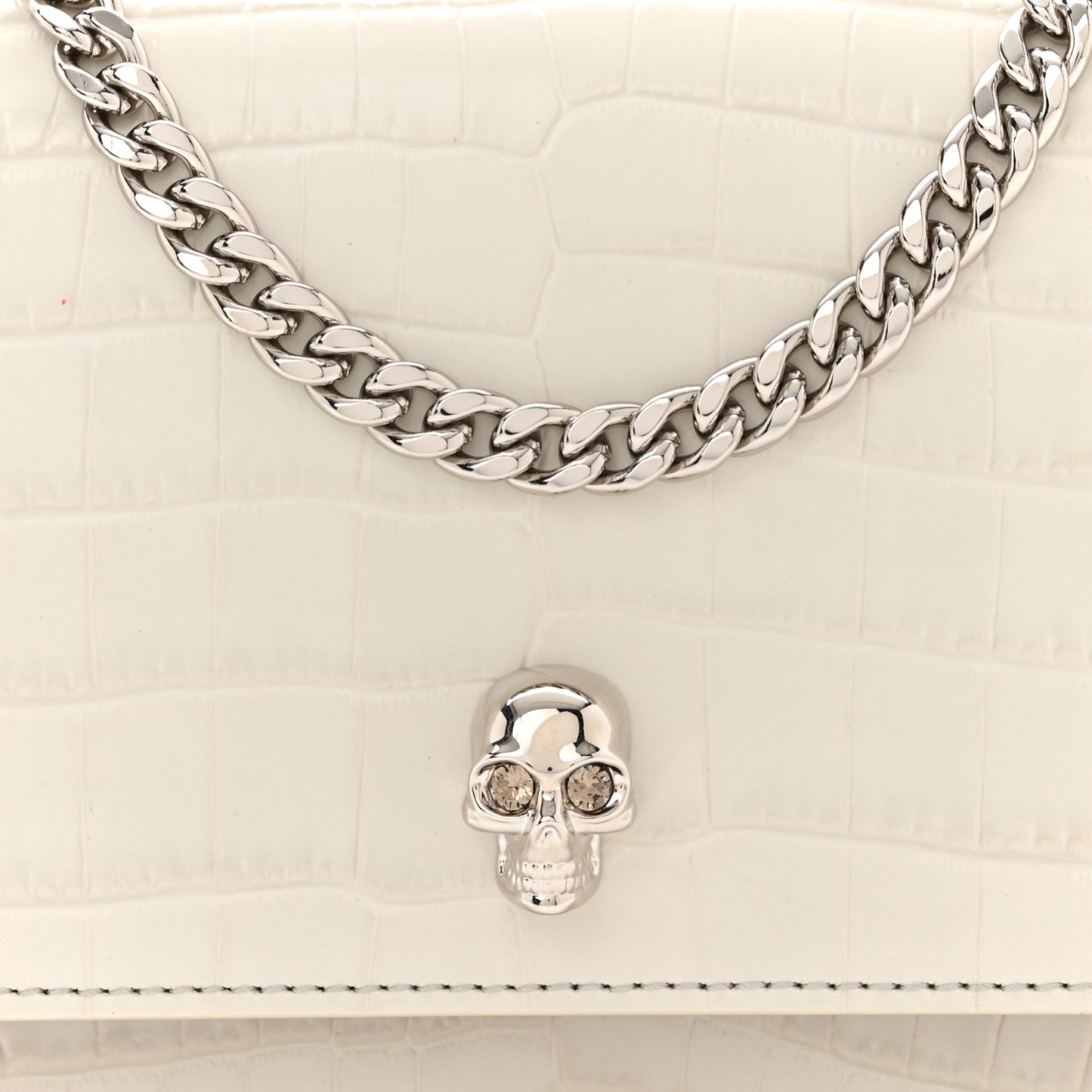 Calfskin Crocodile Embossed Skull Mini Crossbody Bag White
