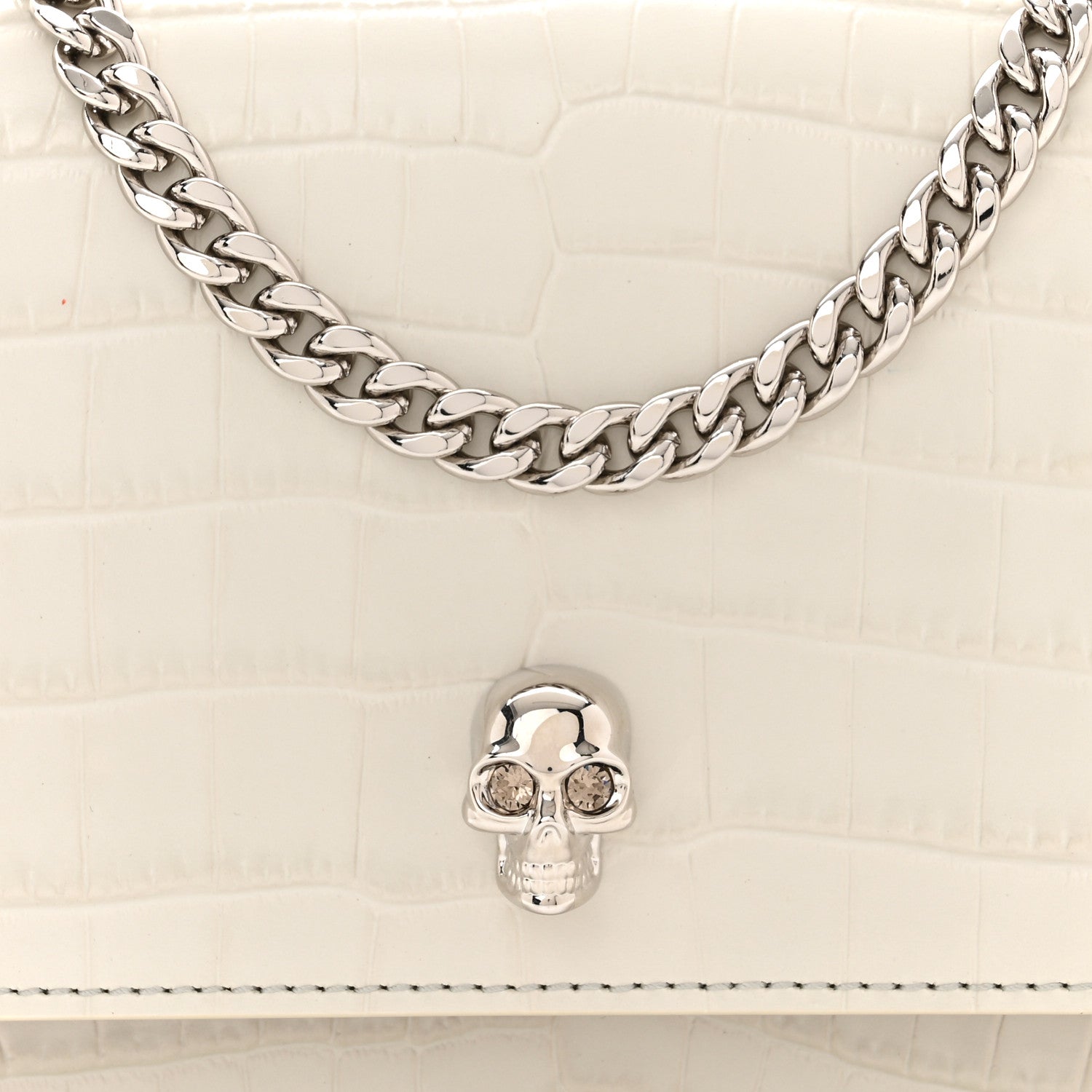 Alexander McQueen Calfskin Crocodile Embossed Skull Mini Crossbody Bag White 7 of 10