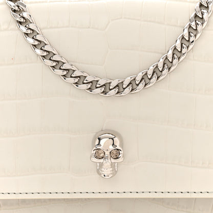 Alexander McQueen Calfskin Crocodile Embossed Skull Mini Crossbody Bag White 7 of 10