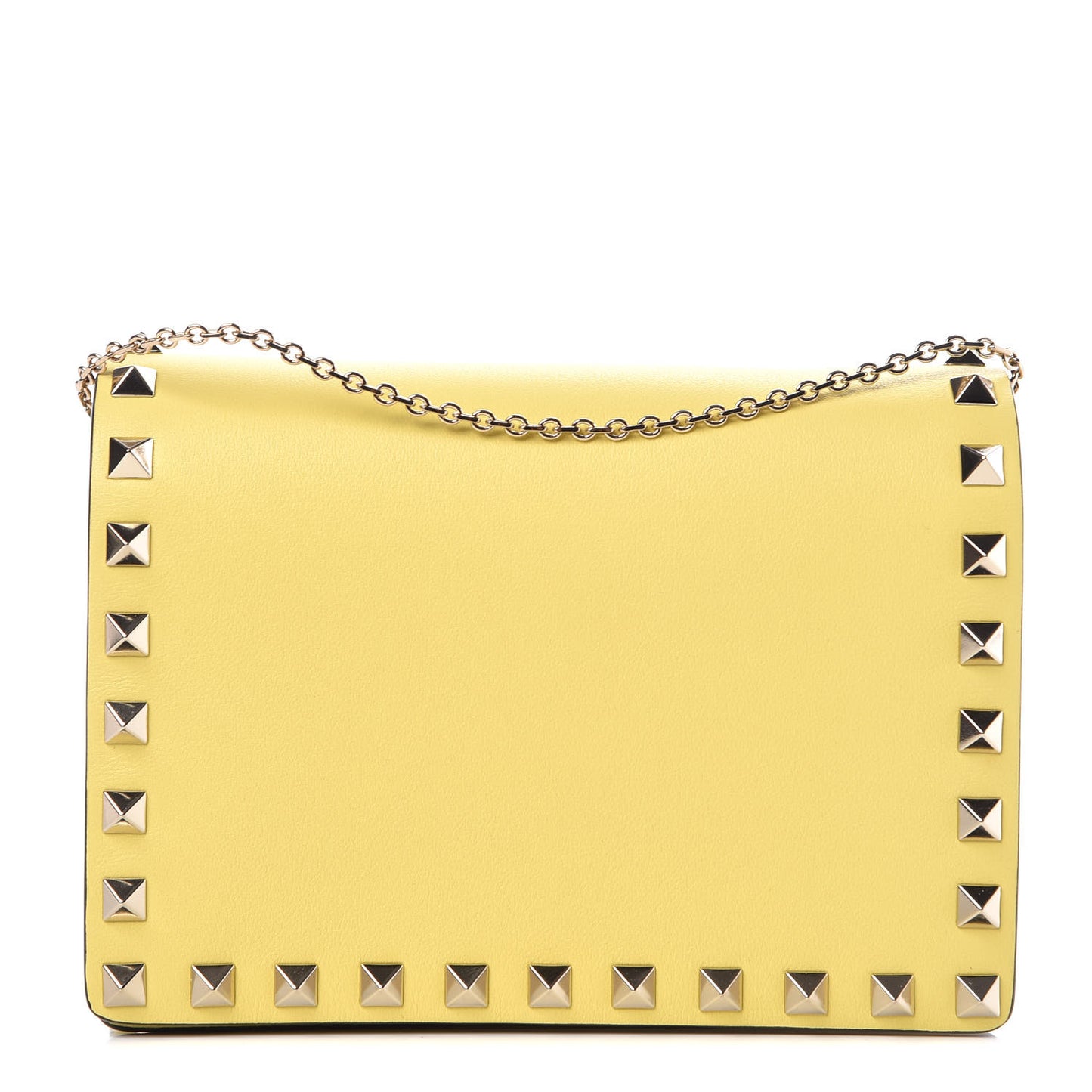 Calfskin Rockstud Wallet on Chain Light Yellow