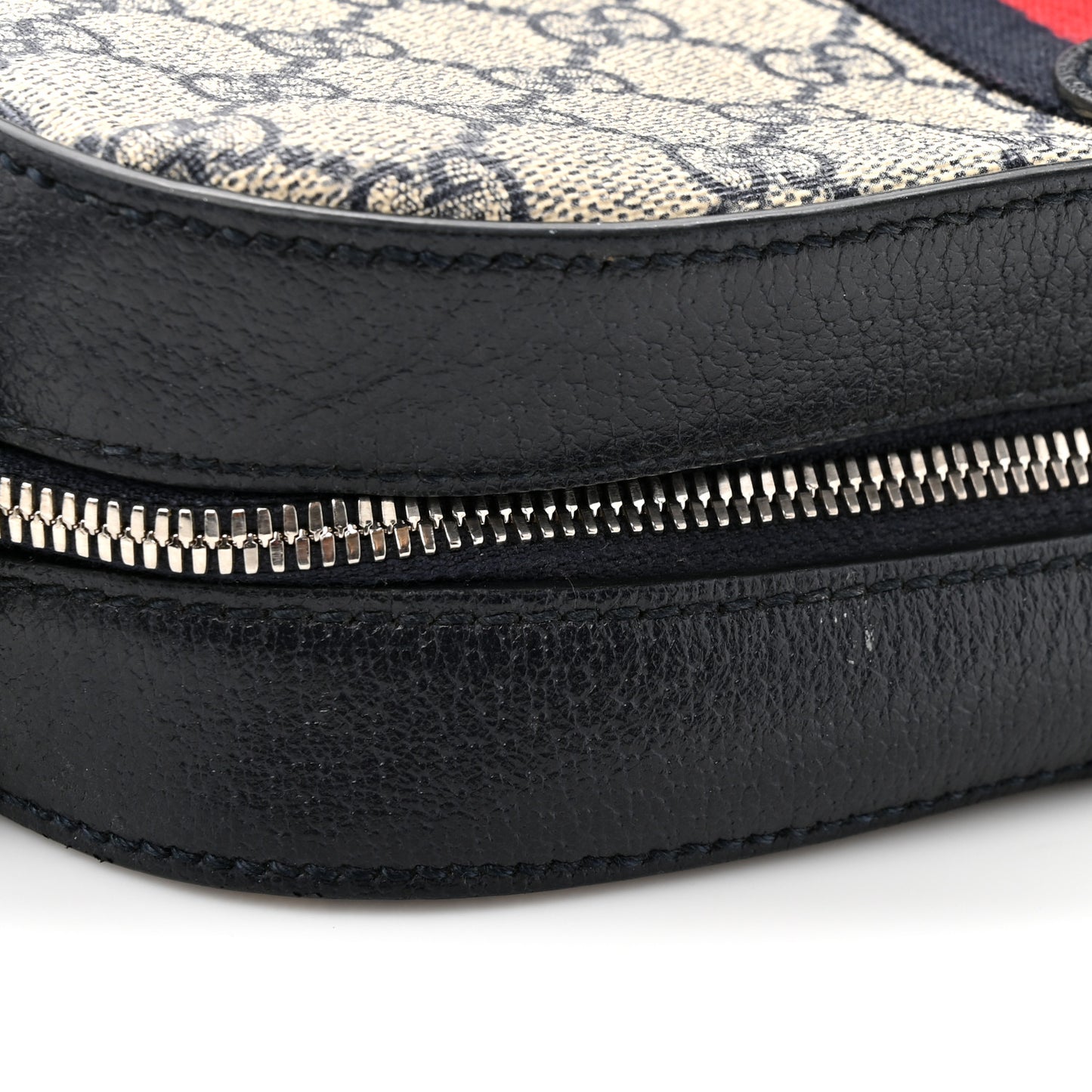 GG Supreme Monogram Textured Dollar Calfskin Web Small Ophidia Camera Bag Beige Blue