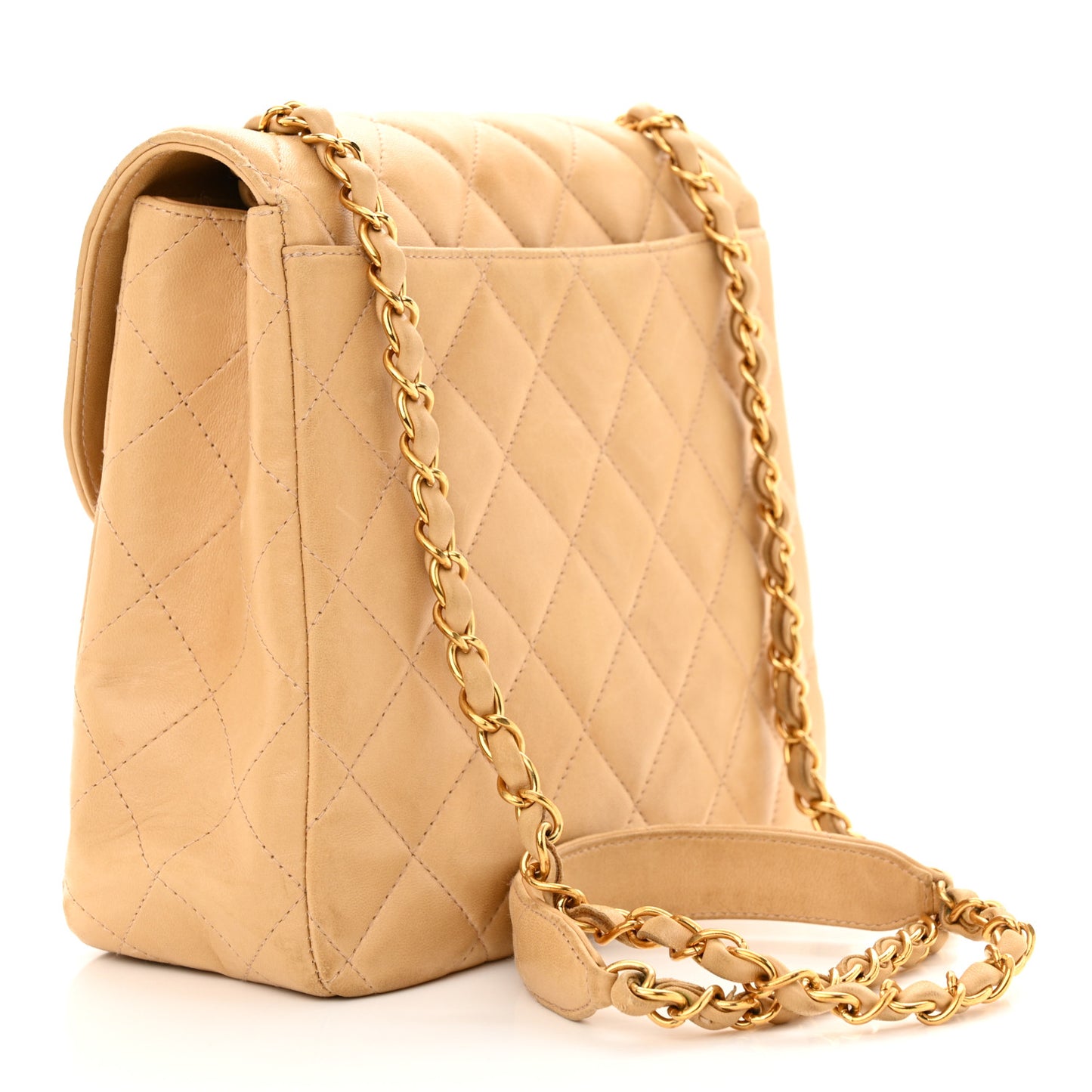 Lambskin Quilted Flap Shoulder Bag Beige
