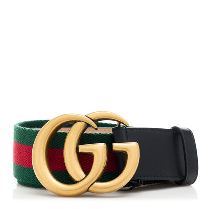 Gucci Nylon Textured Dollar Calfskin Double G Web 40mm Belt 90 36 Green Red Dark Cocoa 1 of 5